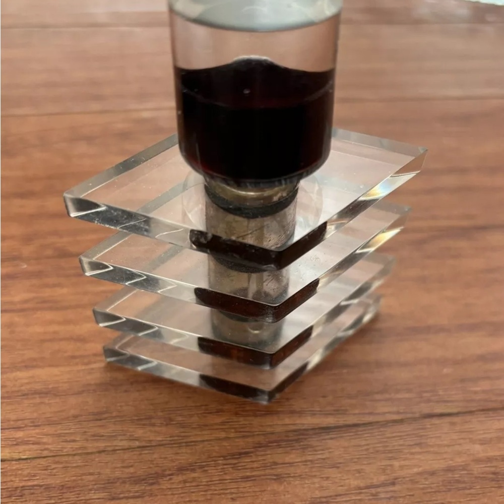 Vintage Art Deco Design Lucite/Acrylic Perfume Bottle, Clear & black Rectangular